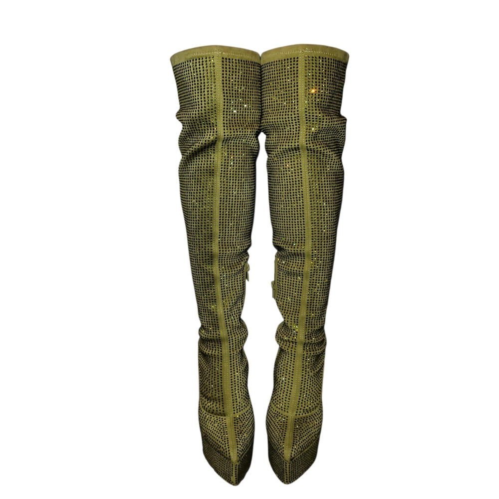 Miss Lola Aviana Green FIESTA Rhinestone Over the Knee Boots Size 6